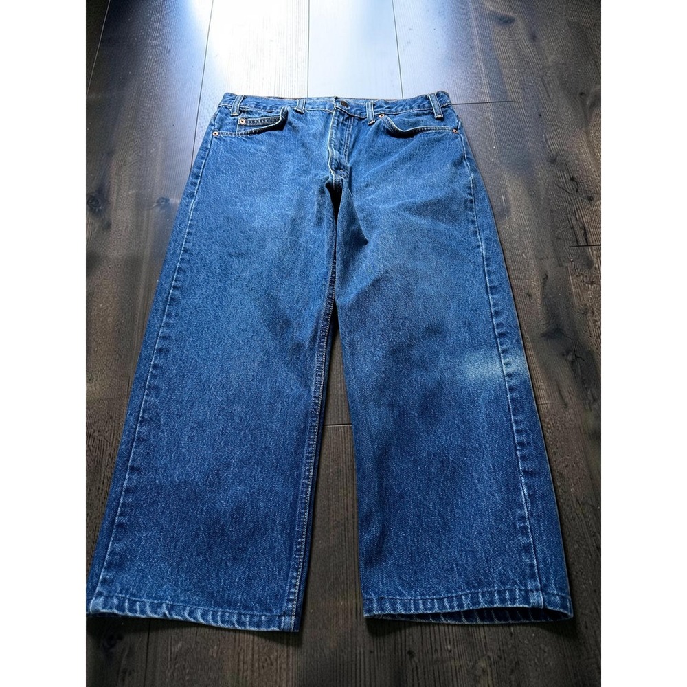 Vintage Levis 505 Orange Tab Jeans Medium Wash Blue Denim W33 L21 Modified Hem